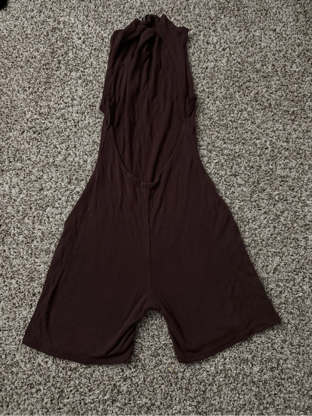 naked wardrobe Brown Ribbed Sleeveless Jumpsuit Romper